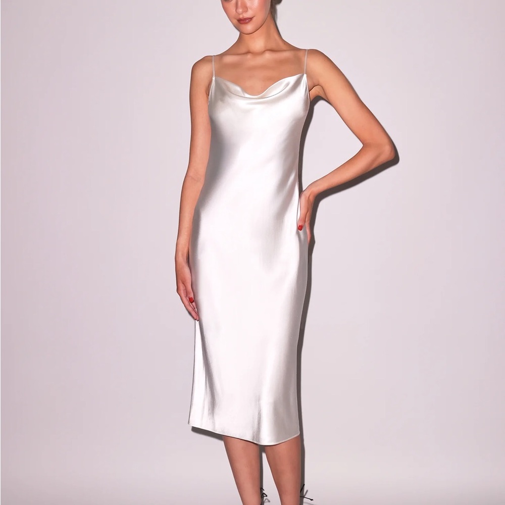 Silky Cowl Slip Dress - Ivory White